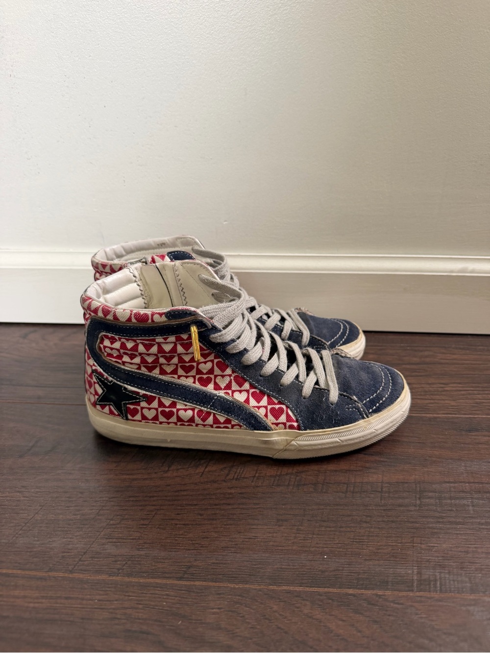 Golden Goose Women's High-Top Sneakers in Navy, Red, and White